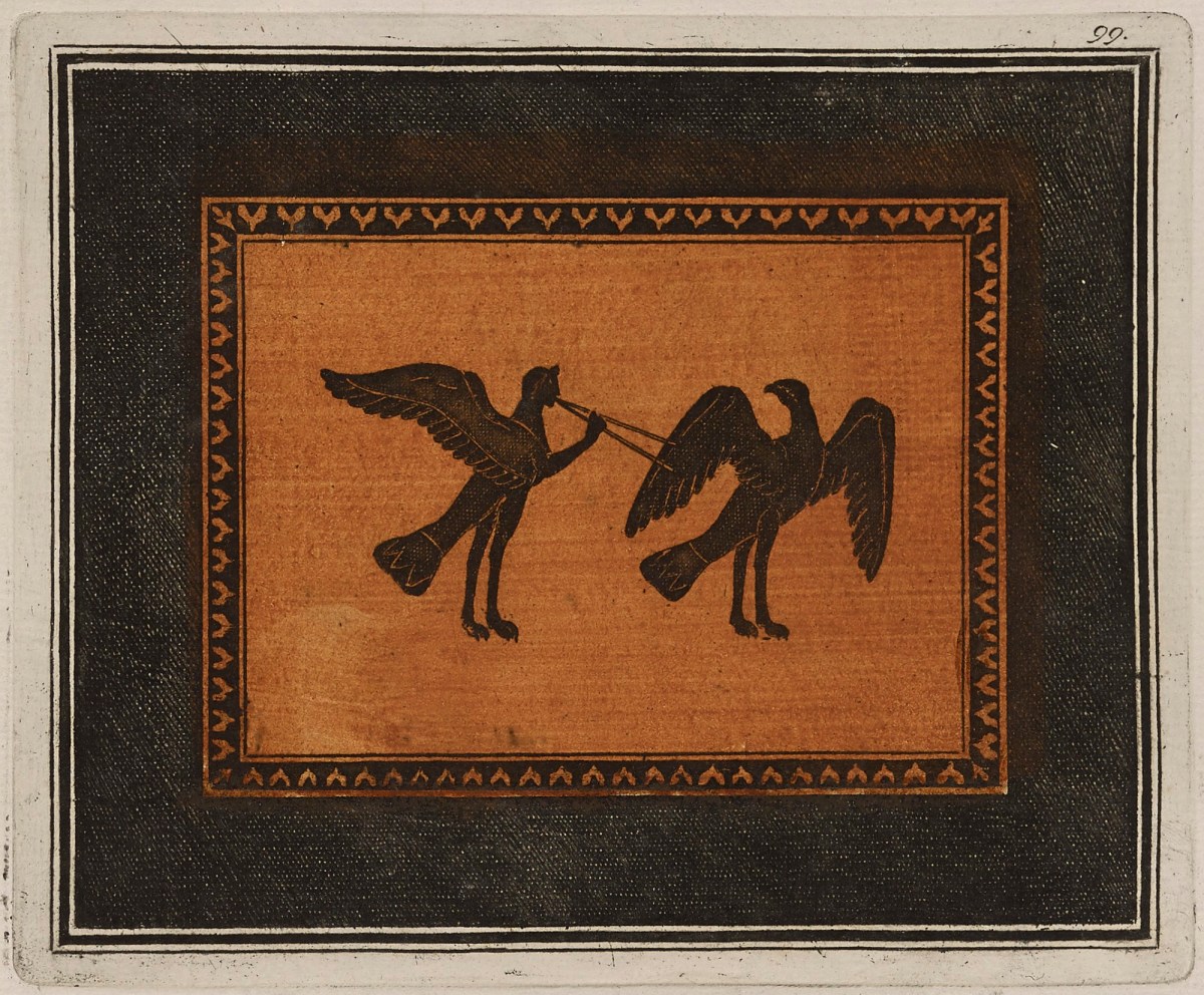 Sir William Hamilton, Colour plate of two syrens, from black figured alabastron