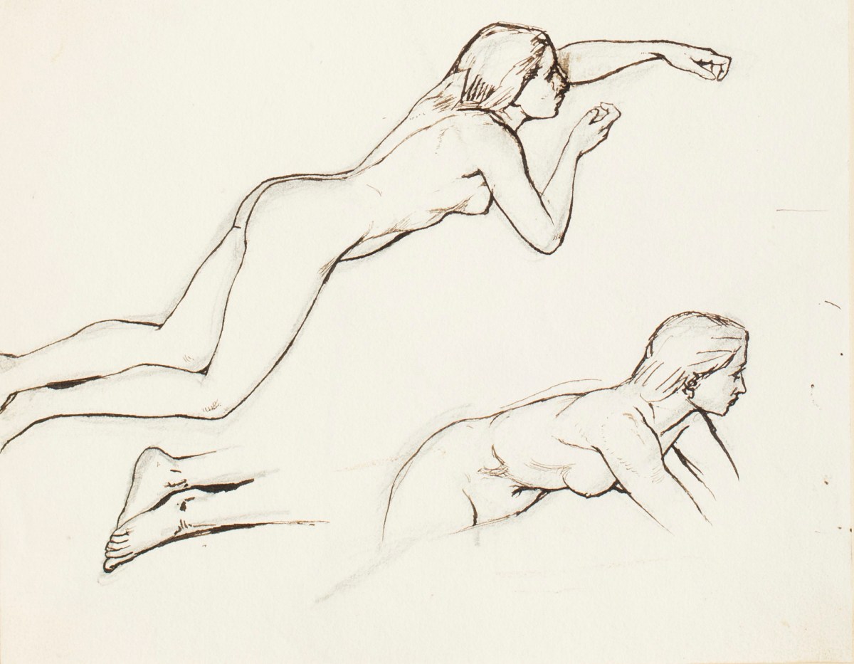 Henry Hugh Armstead RA, Two outline drawings of female nudes
