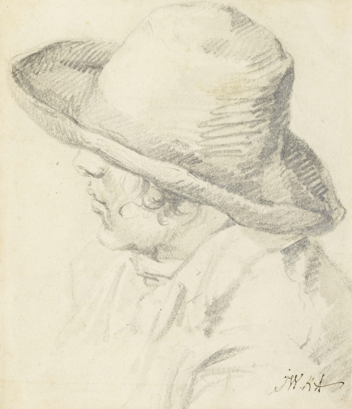 James Ward RA, Head and shoulders of a figure wearing a broad-brimmed hat