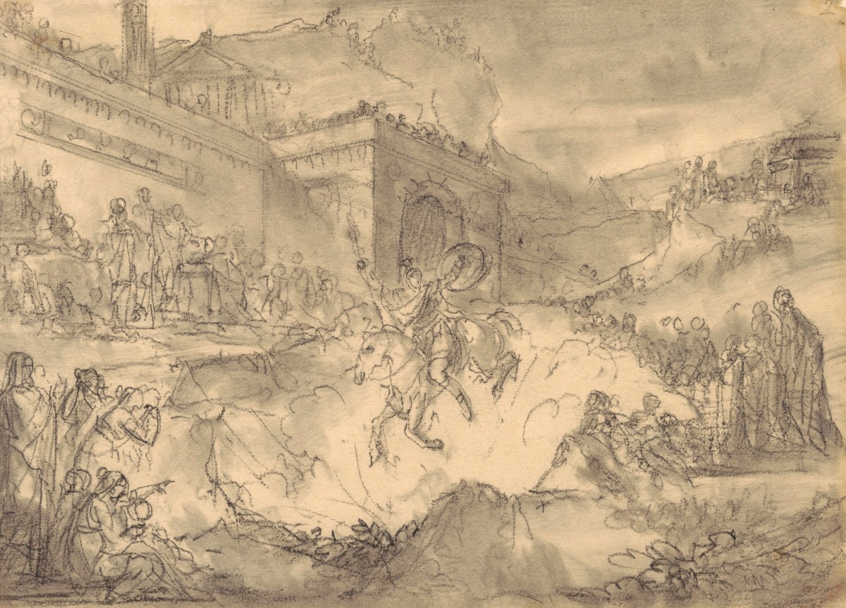 Unidentified British artist, Marcus Curtius Leaping into the Gulf