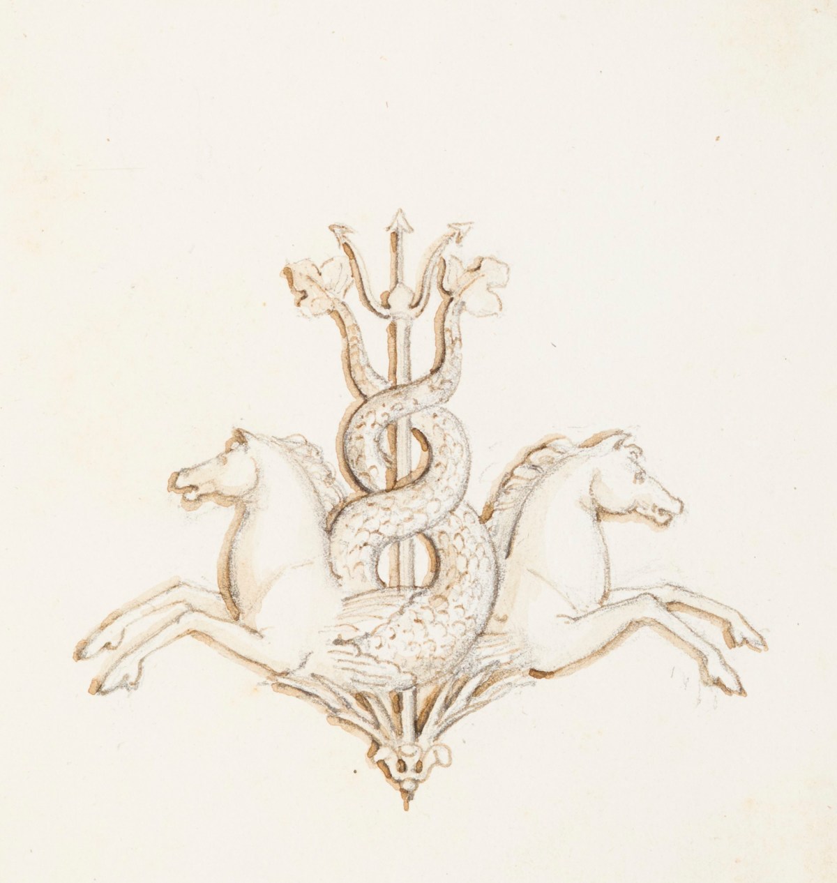 Richard Westmacott the Younger RA, A design with two hybrid creatures with their tails wrapped around a trident