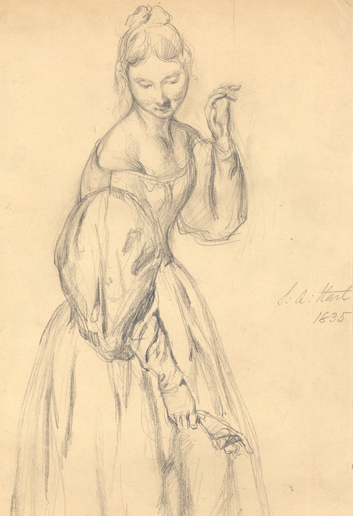 Solomon Alexander Hart RA, Standing woman holding a handkerchief