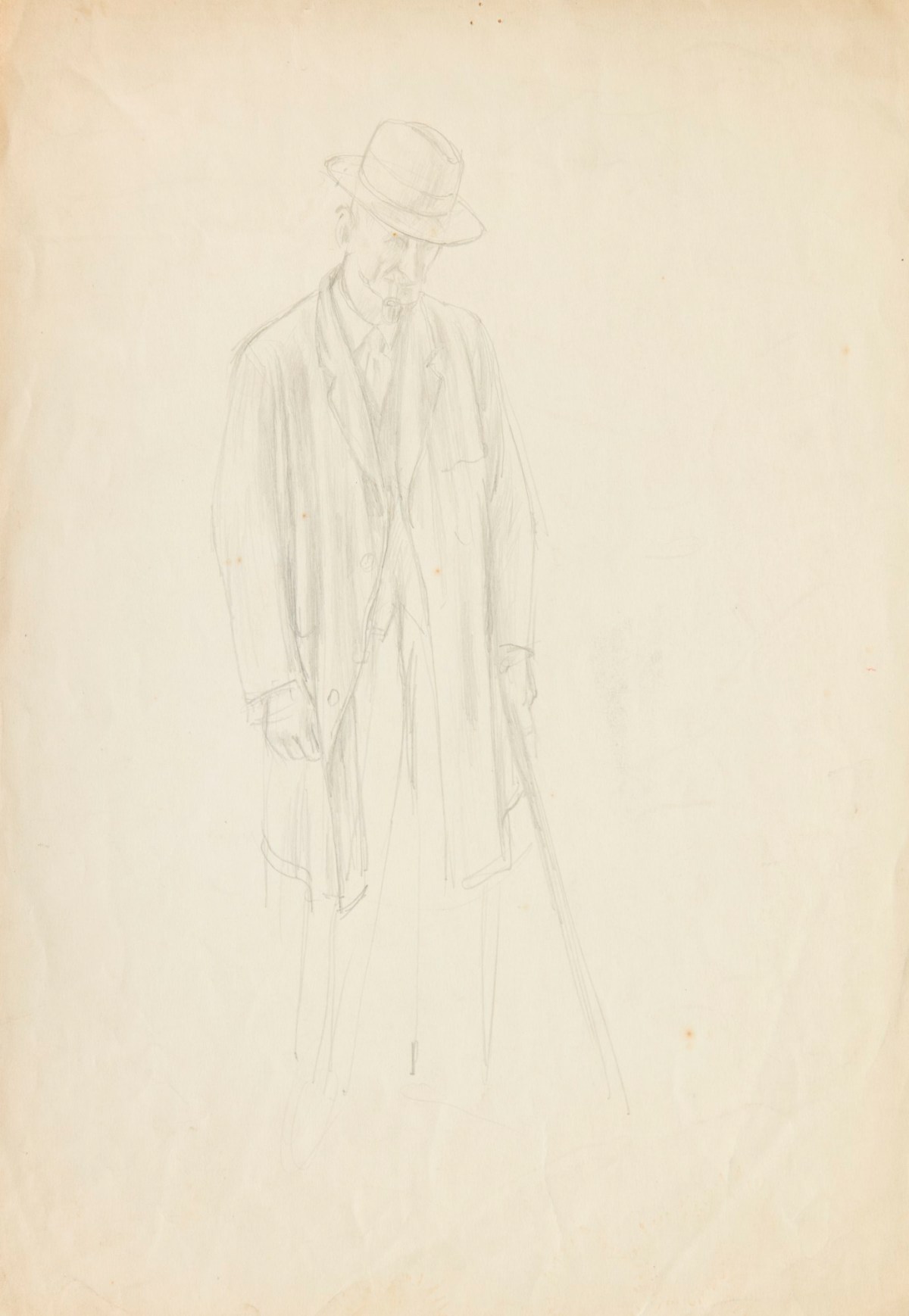 James Bateman RA, Man Looking Down Holding a Stick (Study for 'Commotion in the Cattle Ring')