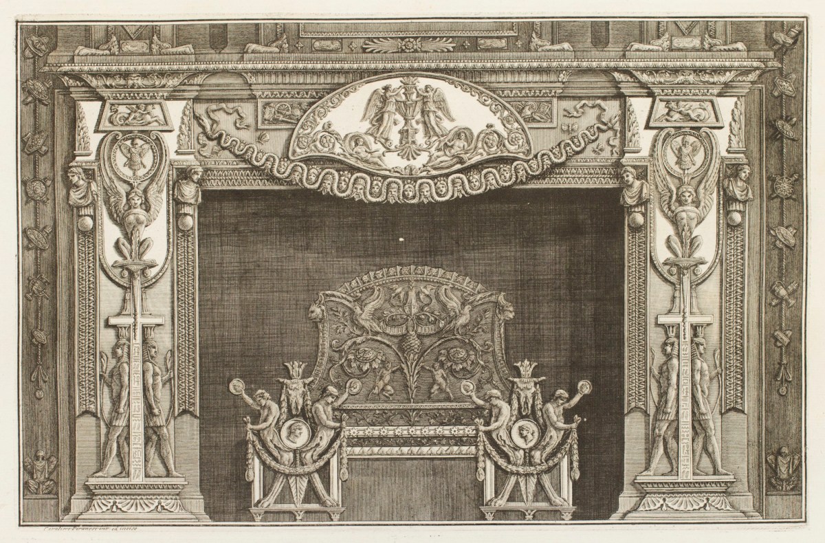 Giovanni Battista Piranesi, Design for a chimneypiece with ornate mouldings with winged figures