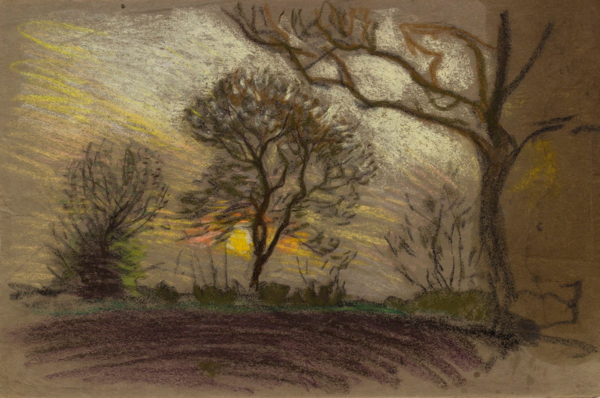 Sir George Clausen RA, Study of trees and landscape at sunset