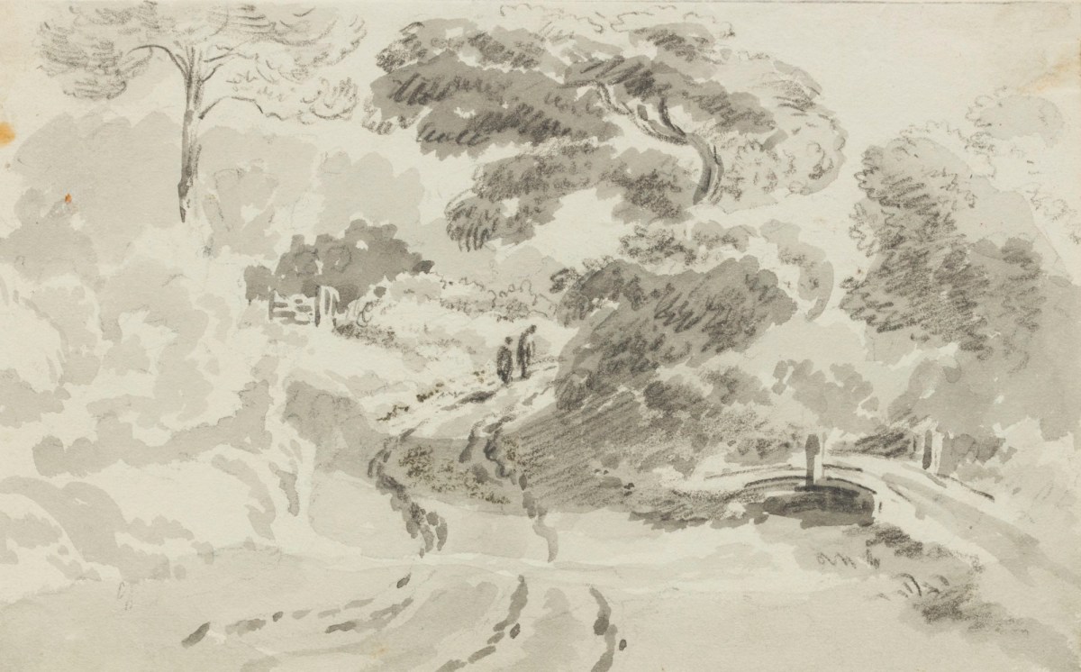 Philip Reinagle RA, Wooded landscape with figures on a path