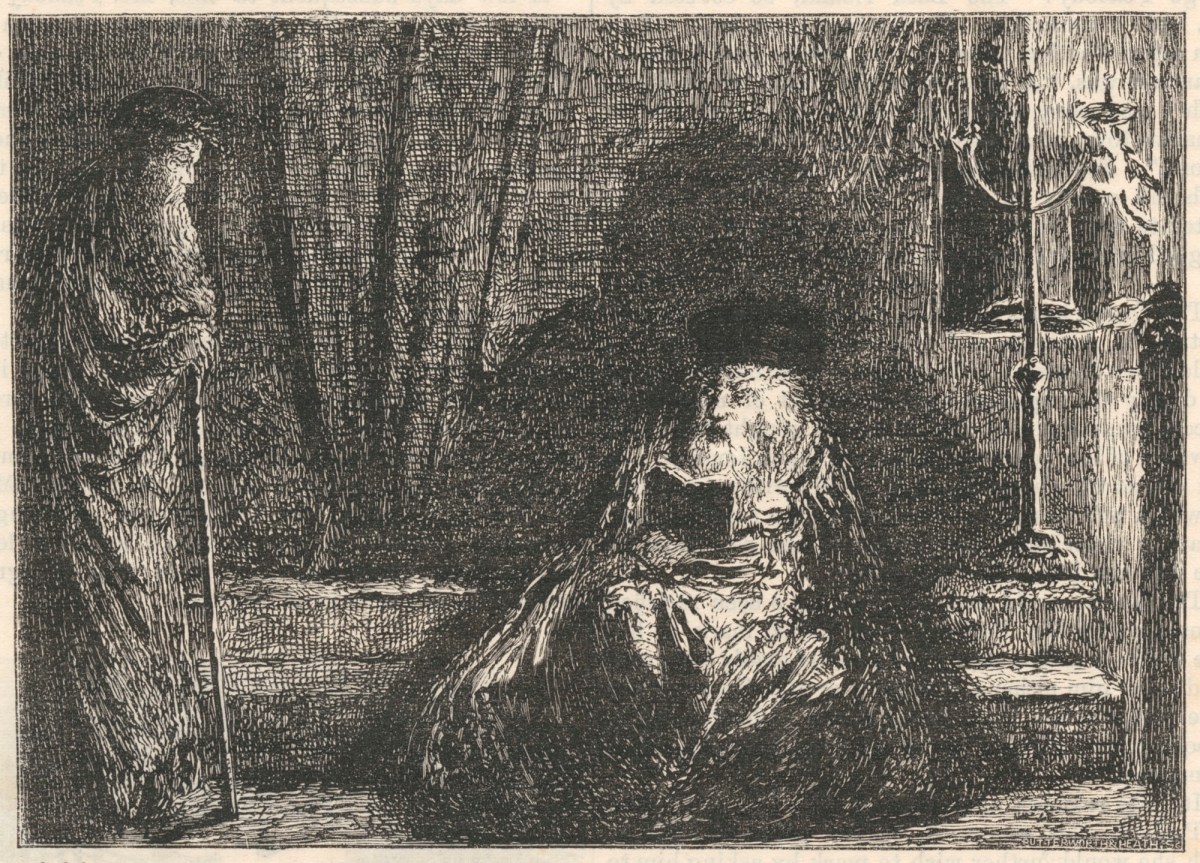 Simeon Solomon, The Fast of Jerusalem / Wood engraving designed by Simeon Solomon, part of a set of 10 'Illustrations of Jewish Customs' as published in The Leisure Hour, 1866.