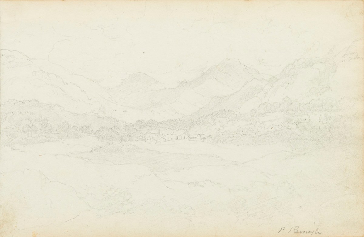 Philip Reinagle RA, Landscape with a town and mountains