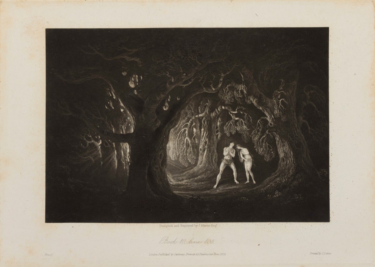 John Martin, Adam and Eve emerge from the trees