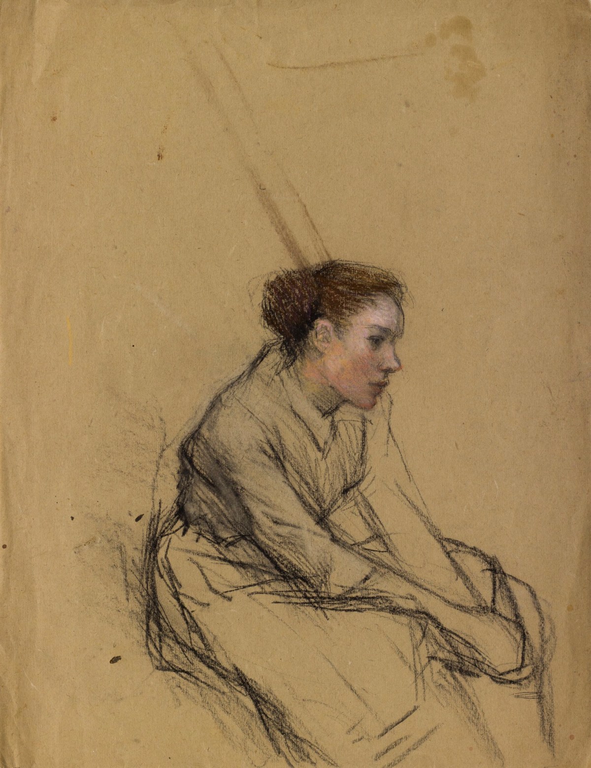 Sir George Clausen RA, Study of a seated woman with her hands in her lap.