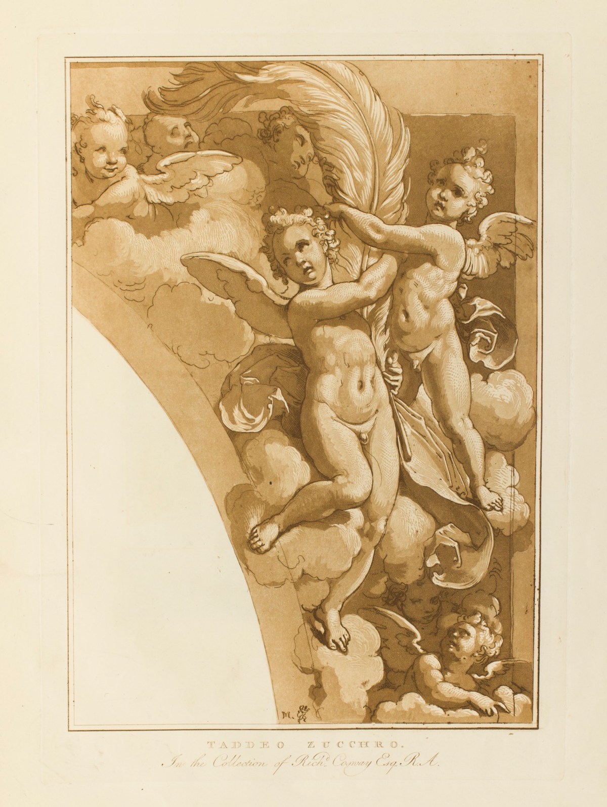 Conrad Martin Metz, Two putti holding a palm leave attributed to Taddeo Zuccari