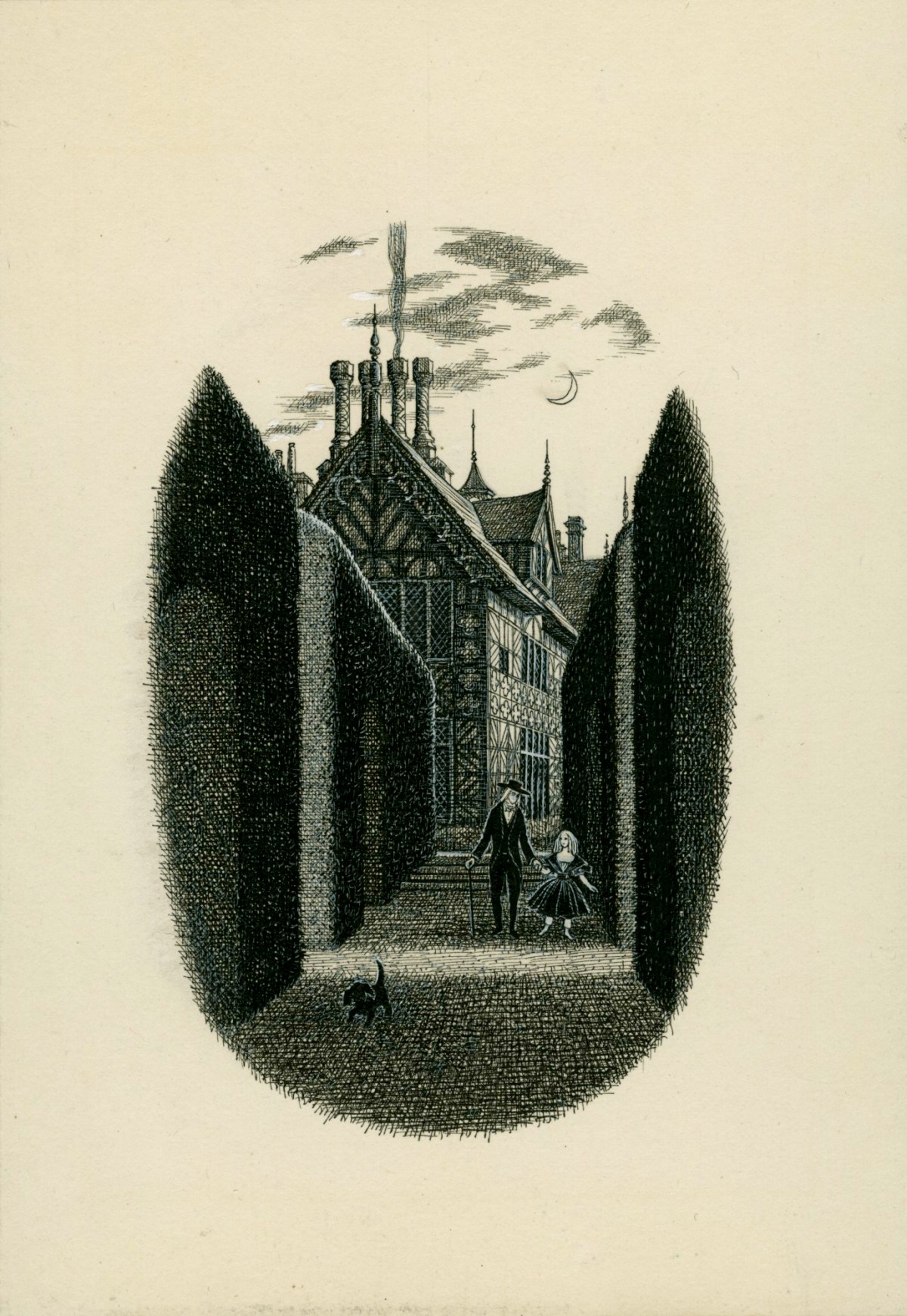 Charles W. Stewart, 'We walked in silence to the balustrade', illustration for chapter 3 of Uncle Silas