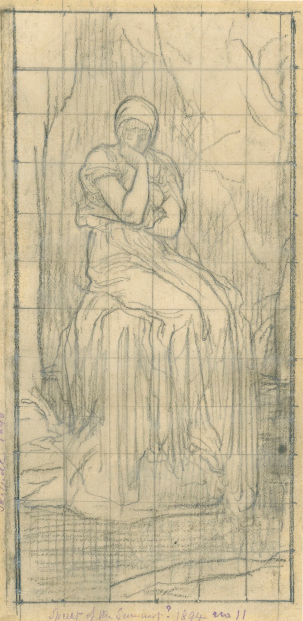 Lord Leighton PRA, Squared up tracing for 'Solitude'