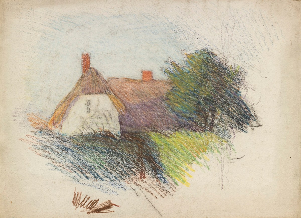 Sir George Clausen RA, Study of a white cottage with a thatched roof