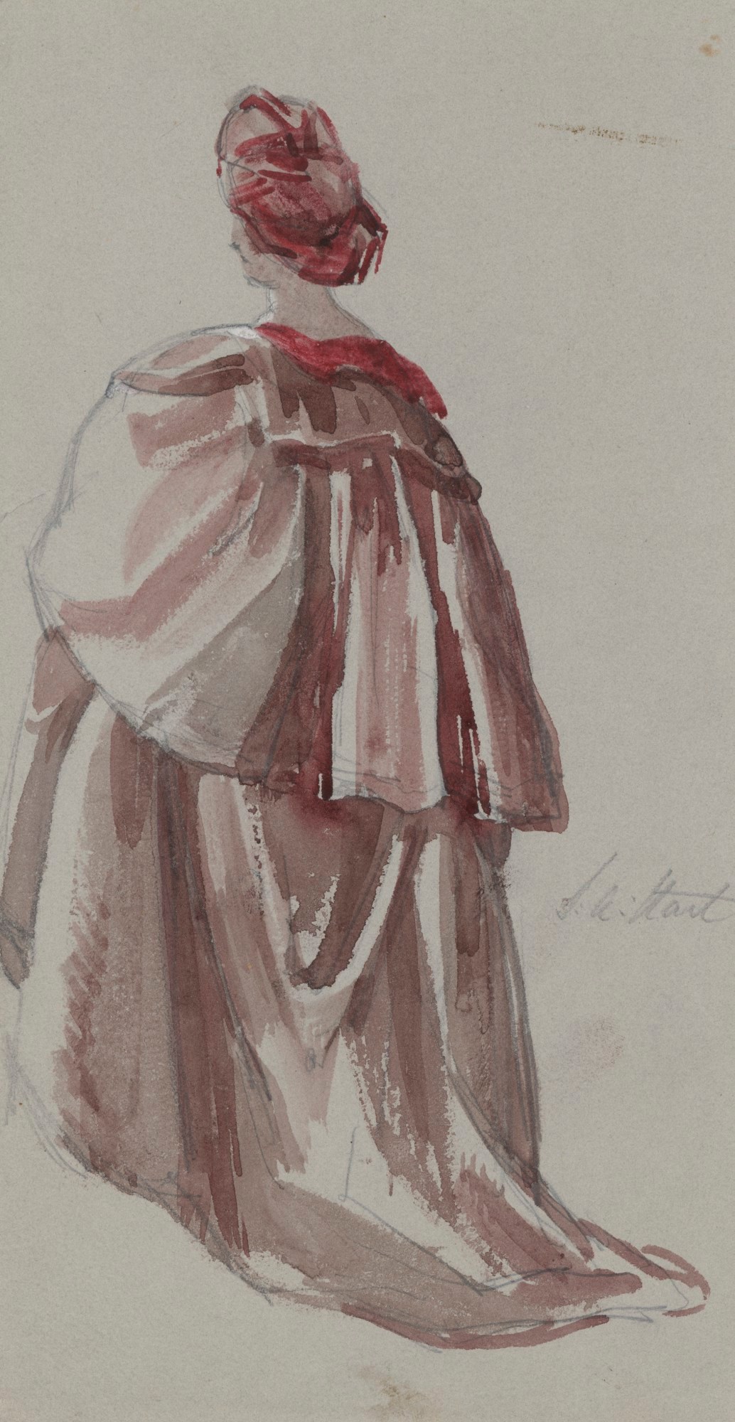 Solomon Alexander Hart RA, Standing woman in a pink dress