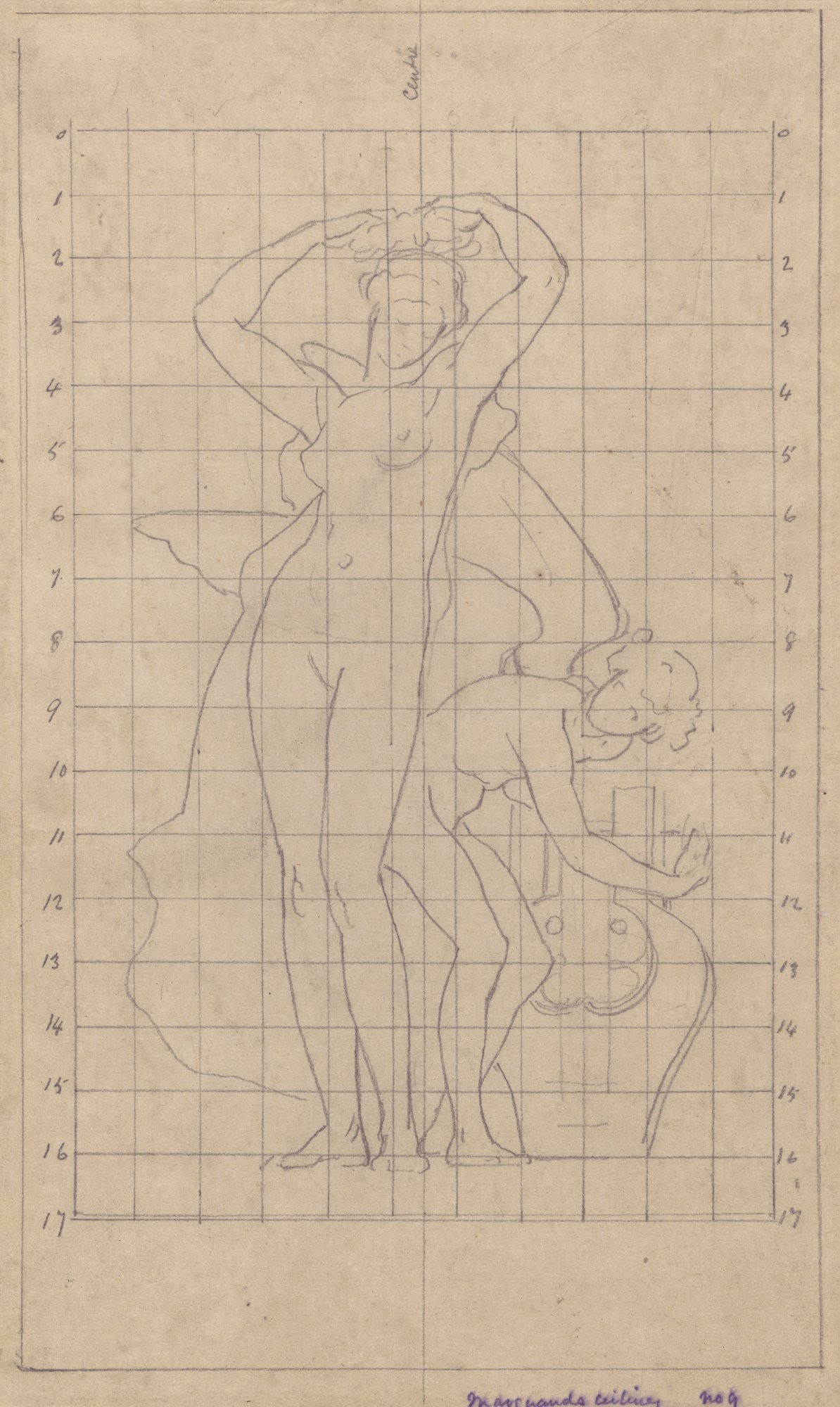 Lord Leighton PRA, Squared up tracing for the figure of Erato (Marquand's Music Room ceiling)