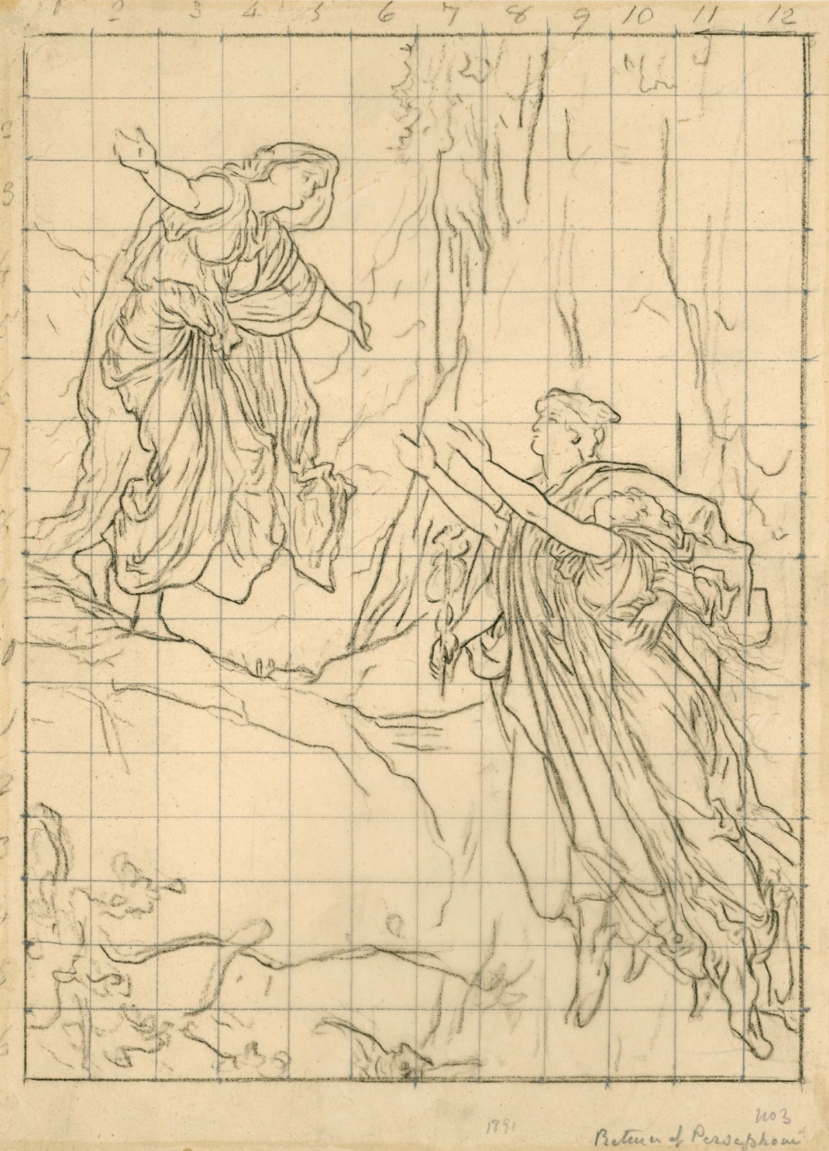 Lord Leighton PRA, Squared up tracing for 'The Return of Persephone'