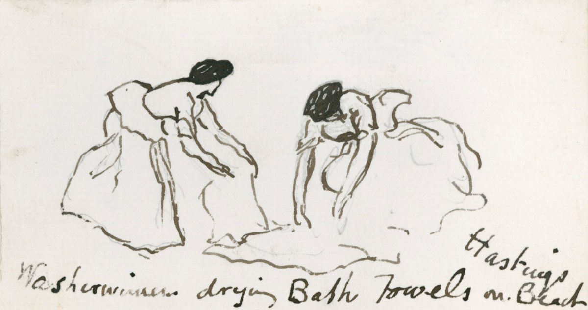 Sir John Gilbert RA, Washerwomen drying Bath Towels on Hastings Beach