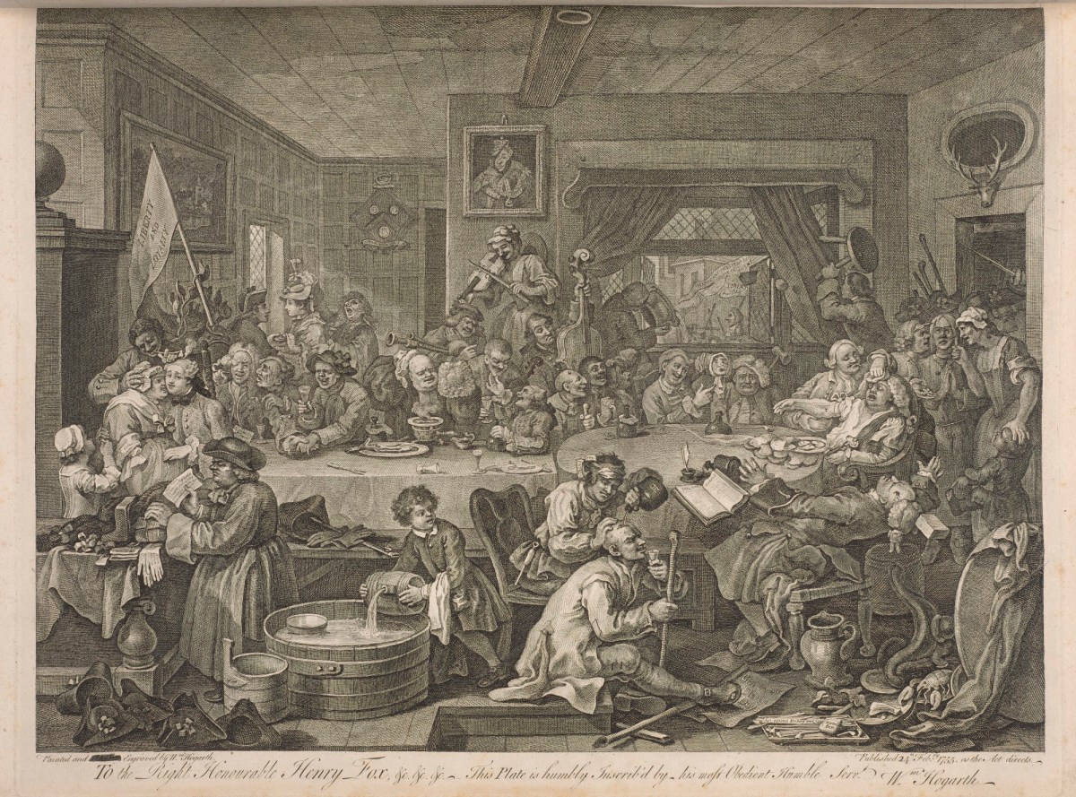 William Hogarth, An Election Entertainment (Four Prints of an Election, plate 1)