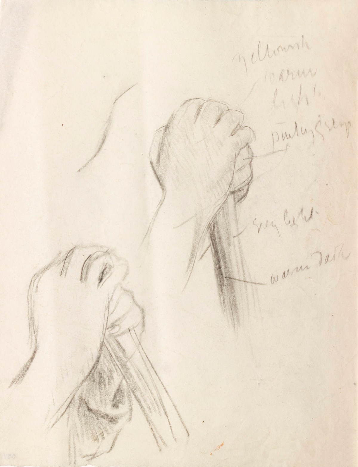 Sir George Clausen RA, Sketches of the boy's hands for 'The Boy and the Man'