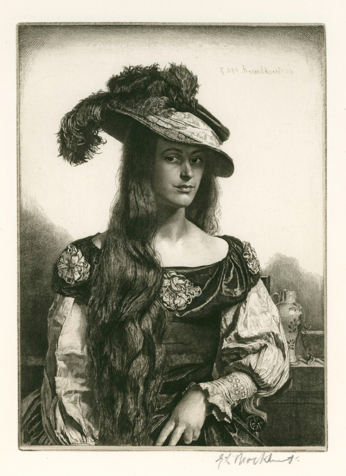 Gerald Leslie Brockhurst RA, The Black Silk Dress