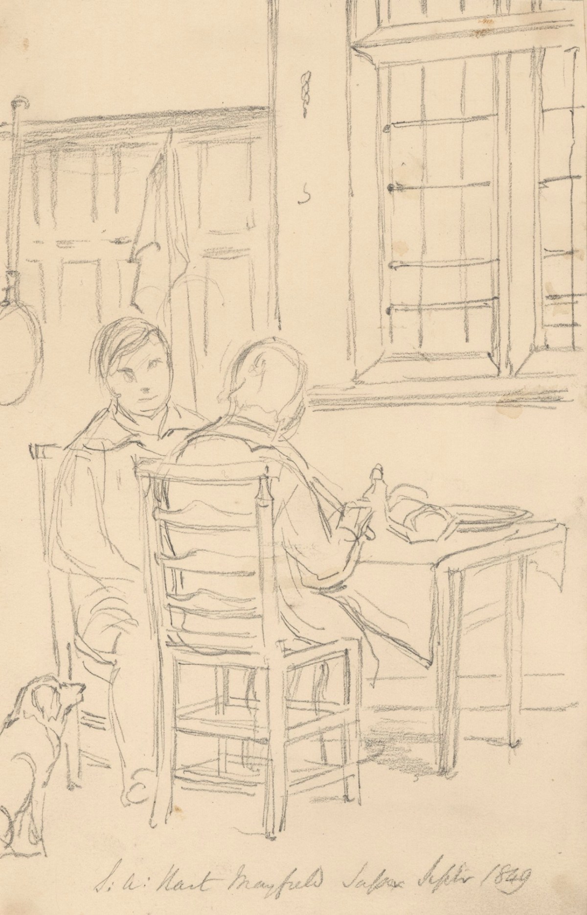 Solomon Alexander Hart RA, Two figures seated at a table in an interior, Mayfield
