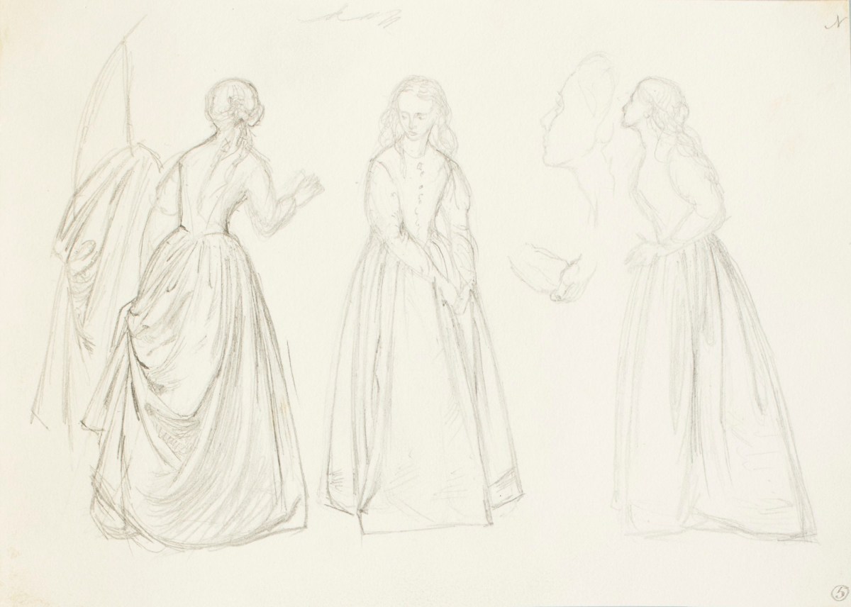Henry Hugh Armstead RA, Studies of standing female figures for the 'History of the Shirleys' reliefs