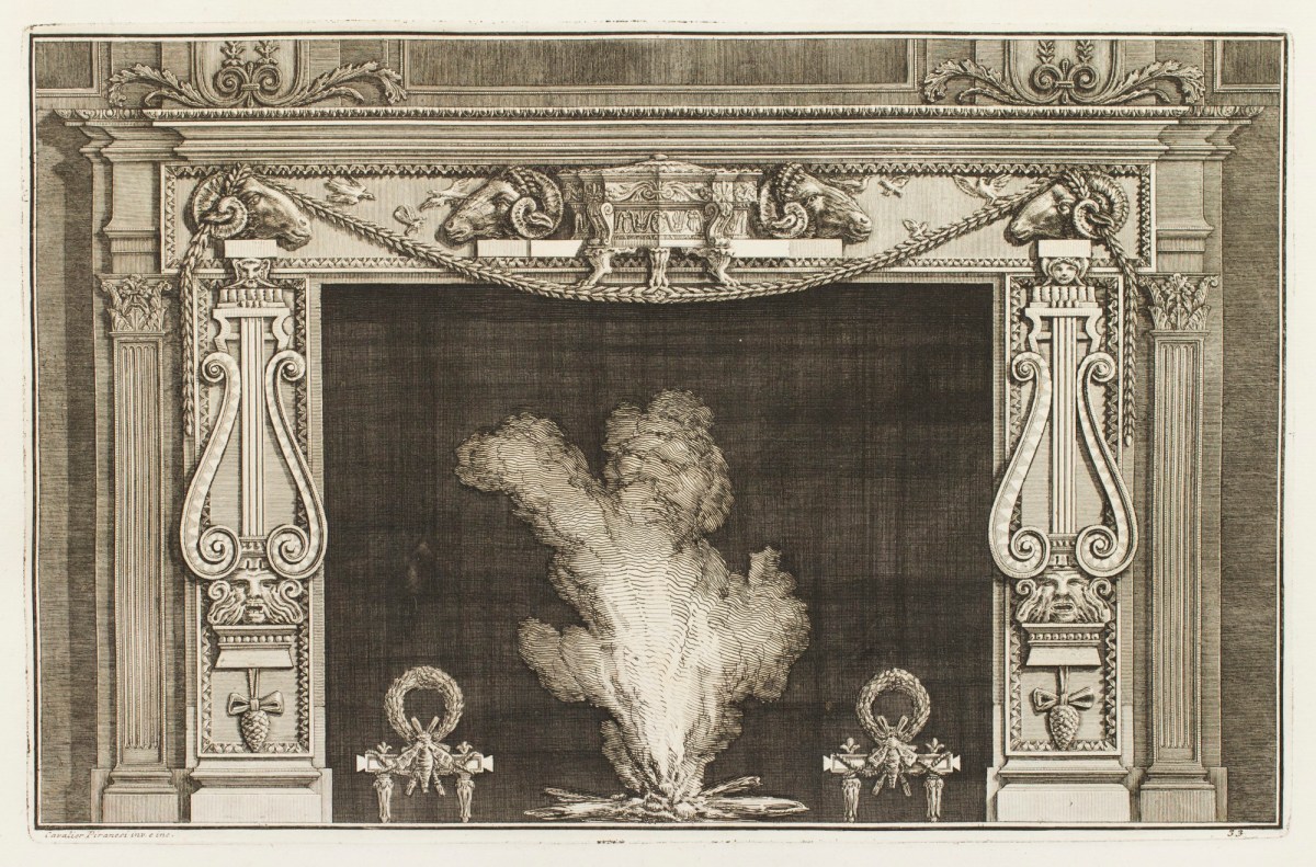 Giovanni Battista Piranesi, Design for chimneypiece with ram heads and leaf festoon