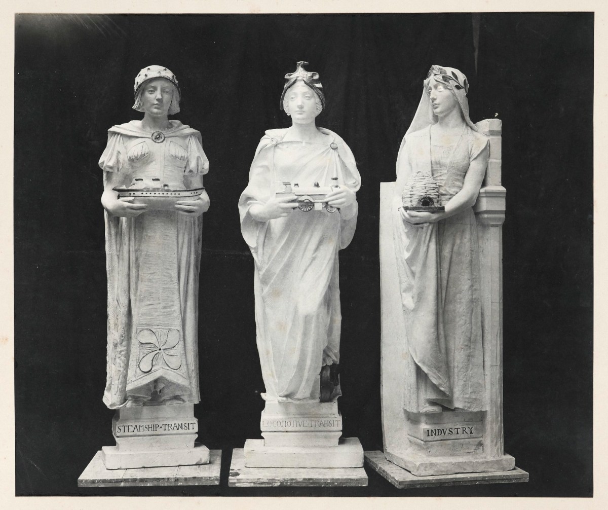 Unidentified photographer and Francis Derwent Wood RA, Three figures intended for the Caledonian Railway Station