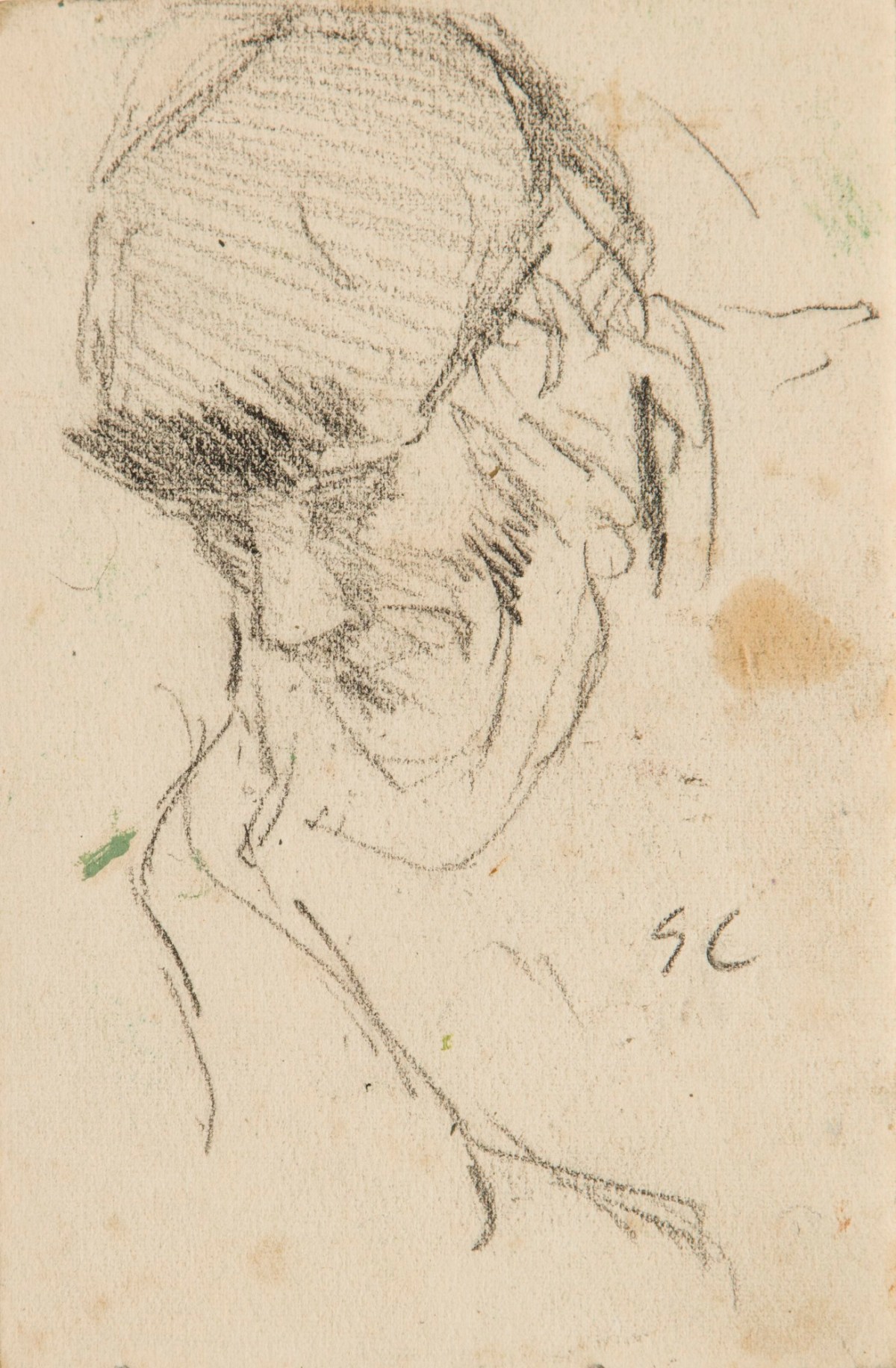 Sir George Clausen RA, Study of the head of an old man, wearing a cap