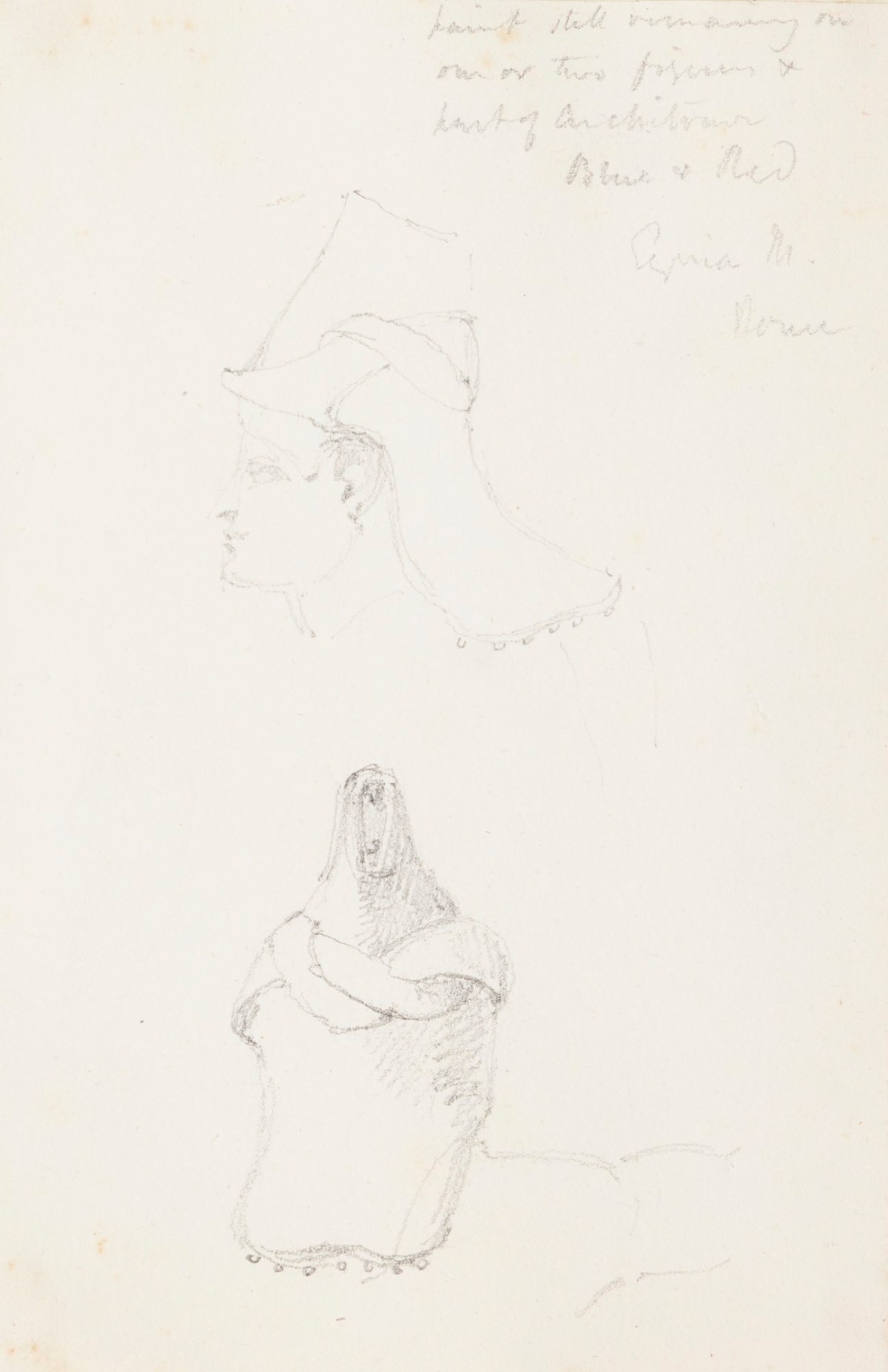 Richard Westmacott the Younger RA, Two drawings of the head of a figure from a Classical monument in Rome