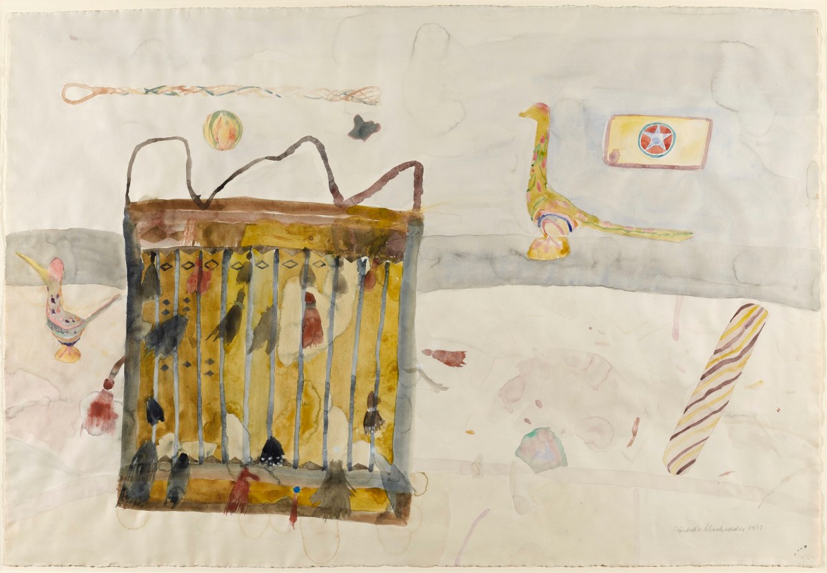 Dame Elizabeth Blackadder RA, Saddle Bag and Peruvian Birds