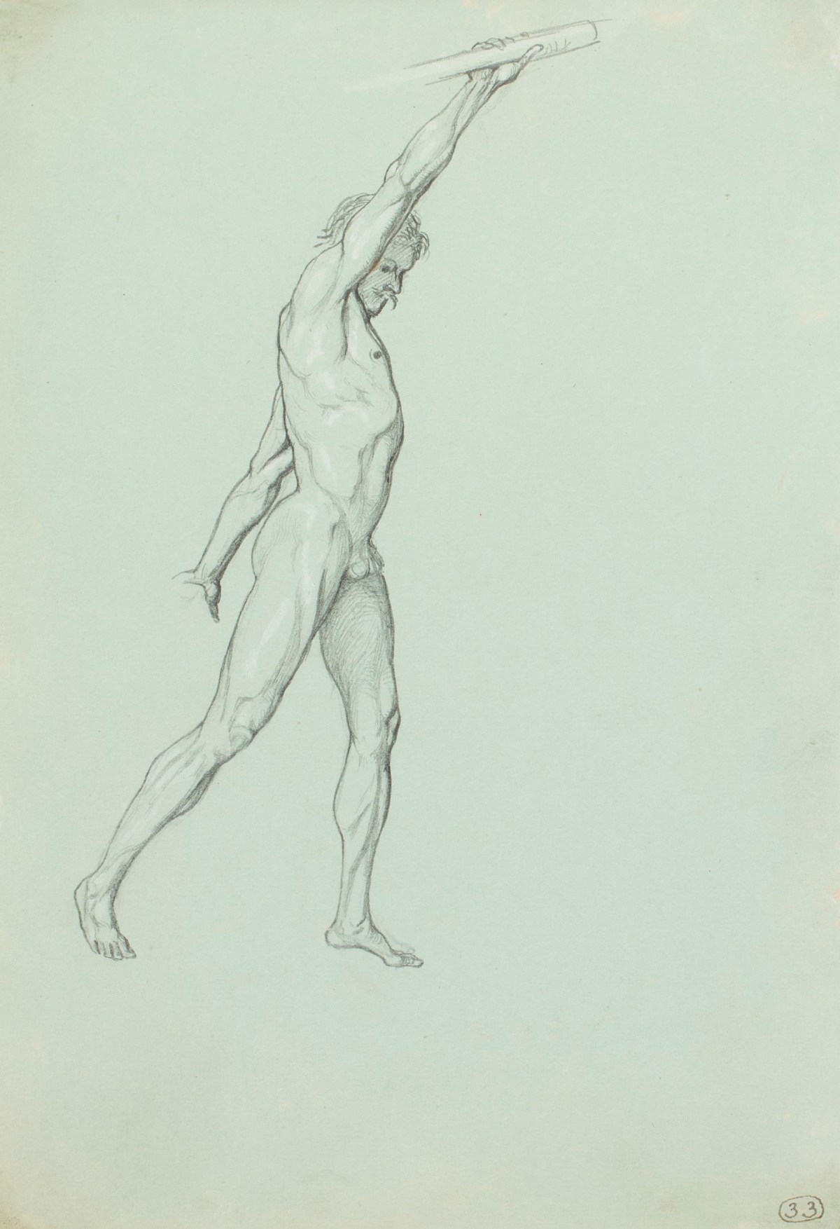 Henry Hugh Armstead RA, Study of a male nude, in profile, for a silver centrepiece designed by Armstead for presentation to the Royal Academy