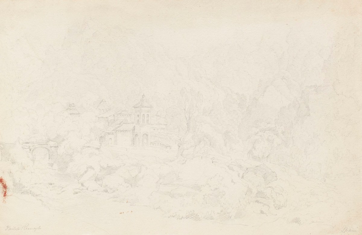 Philip Reinagle RA, Drawing of a building in Spanish woodland