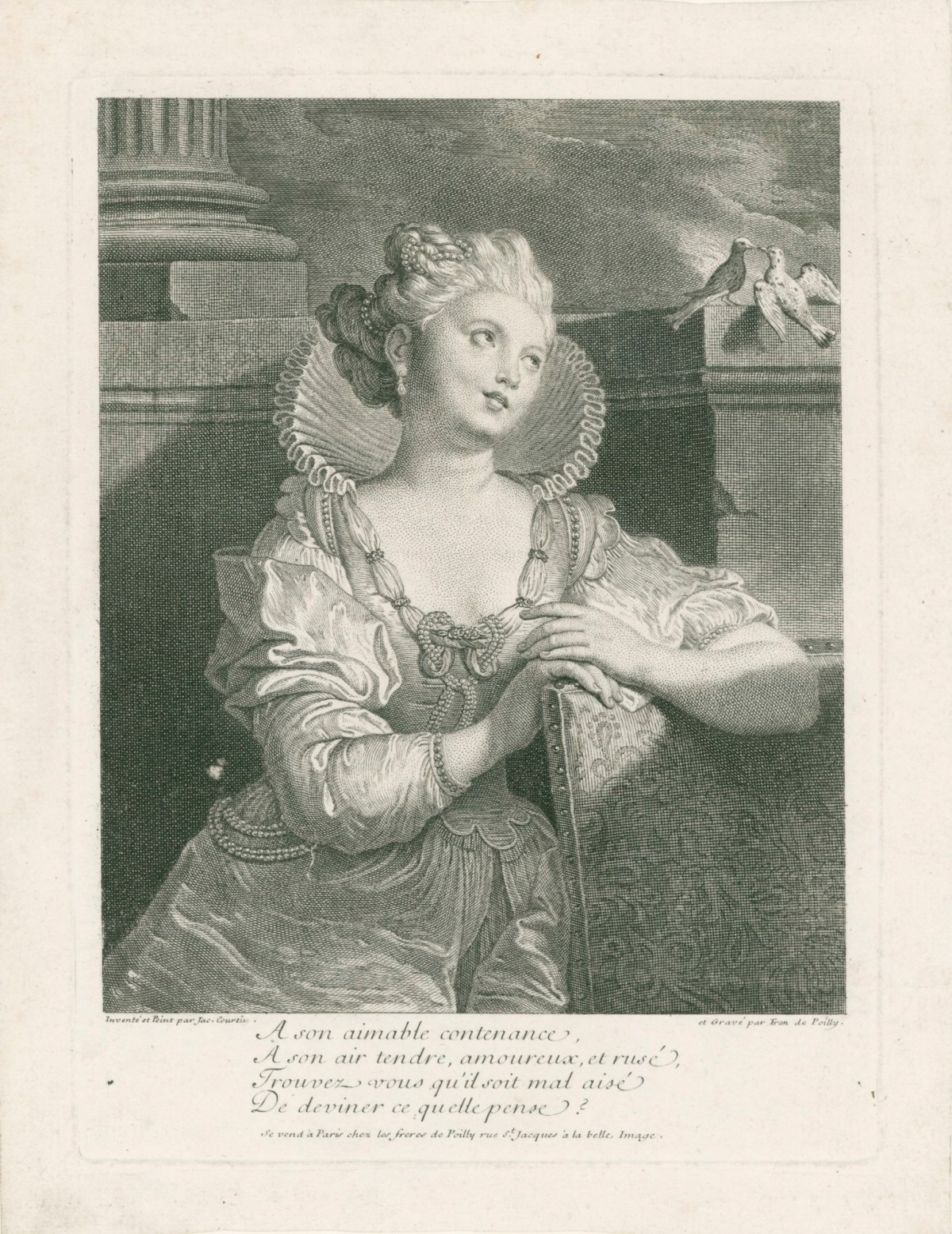 François de Poilly the younger, A young woman watching a pair of turtle doves