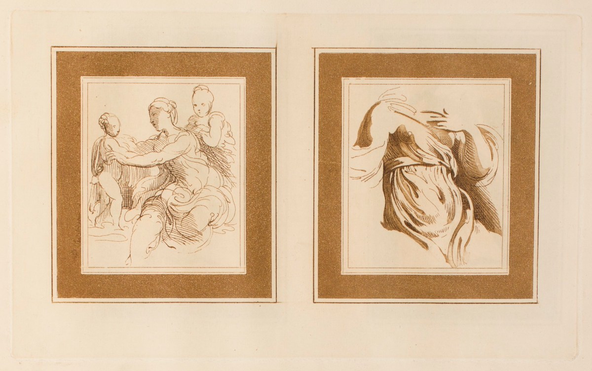 Conrad Martin Metz, Virgin bathing the Infant Christ with St Elizabeth(?); Drapery study