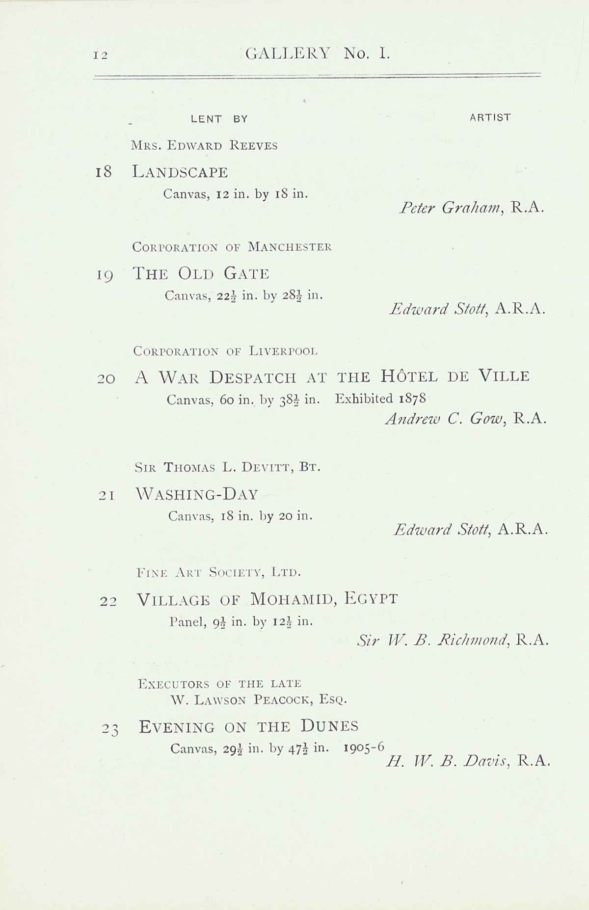 Page 14 of 1922 - Exhibition of Works by recently deceased Members of the Royal Academy