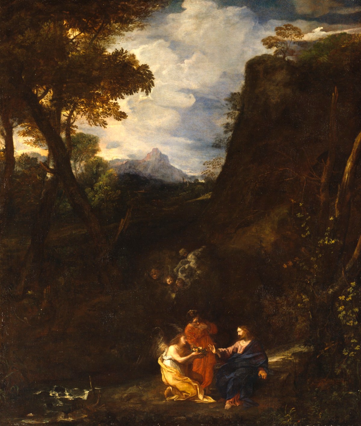 Pier Francesco Mola, Landscape with Christ and two Angels