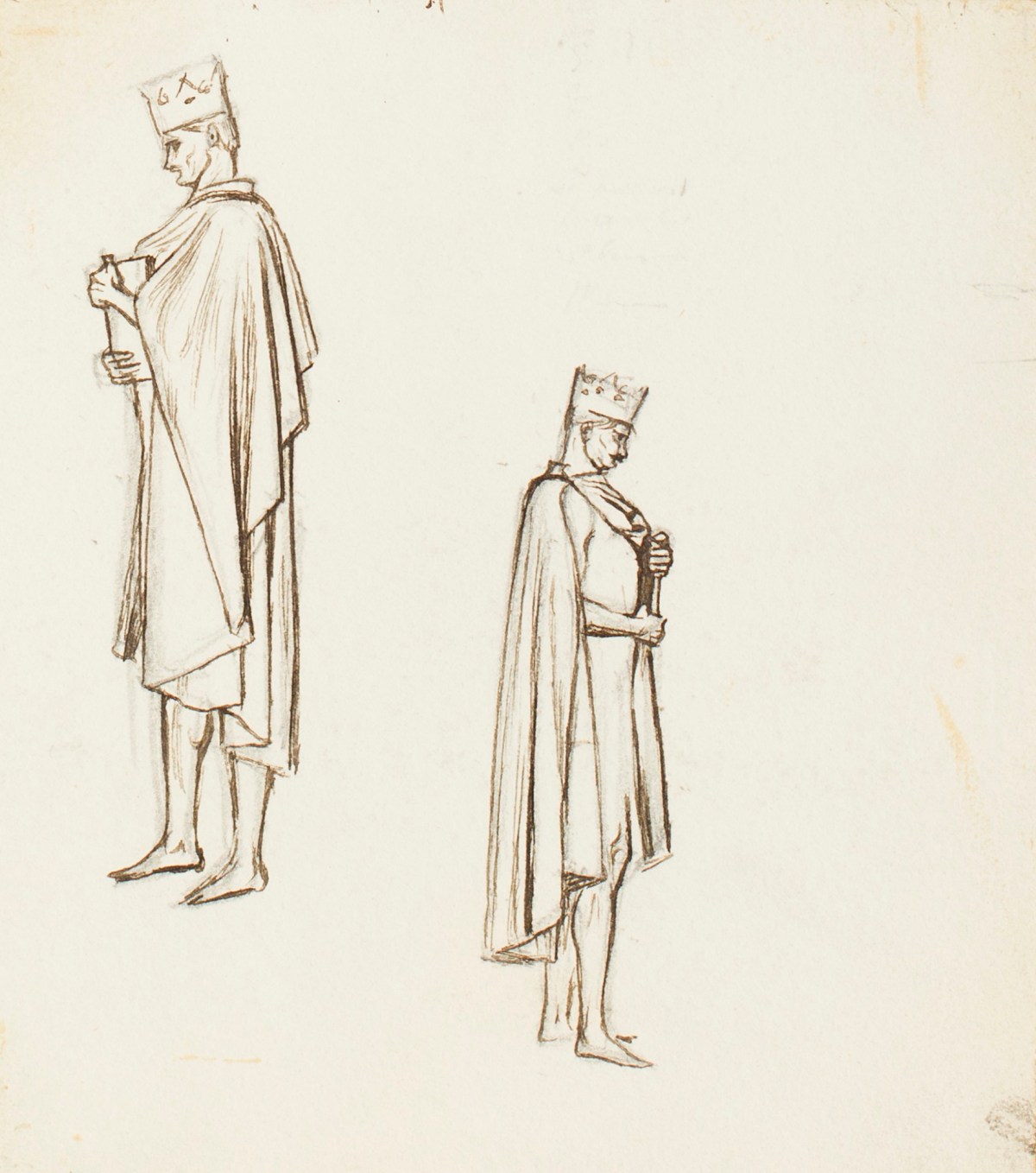 Henry Hugh Armstead RA, Two drawings of a male figure wearing a crown and carrying a book