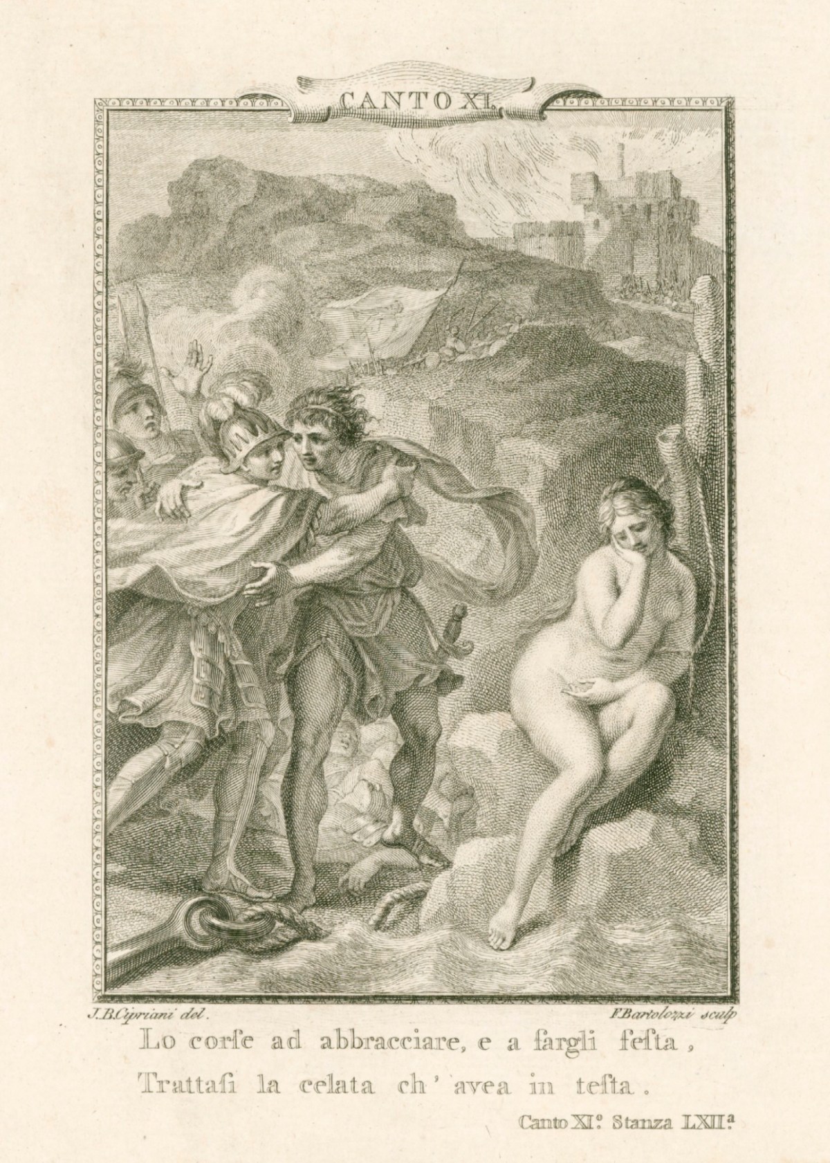 Francesco Bartolozzi RA, Orlando and Oberto meet and embrace