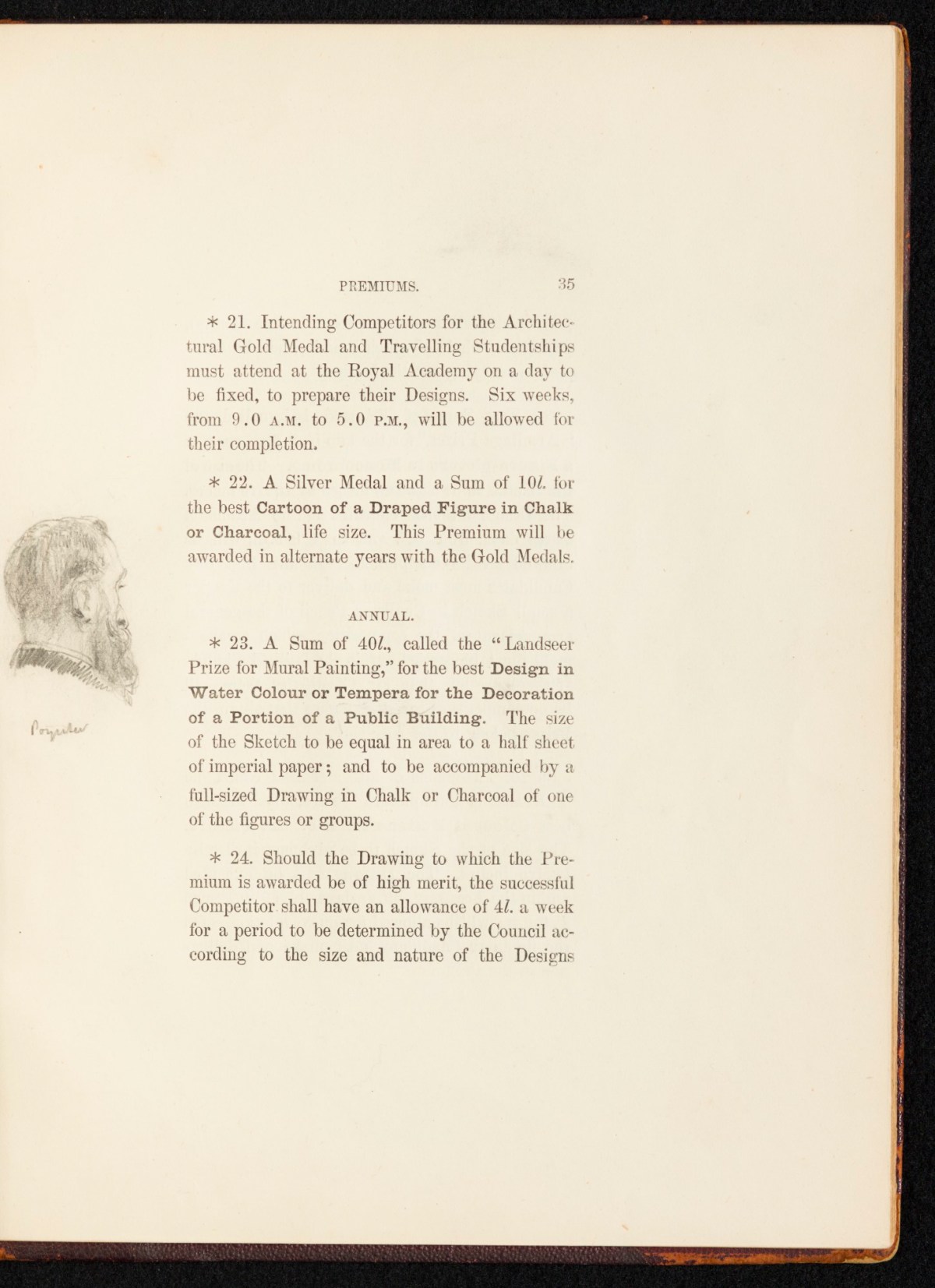 Sir Lawrence Alma-Tadema RA, A copy of the RA Laws as relating to the Schools, annotated and with sketches by Alma-Tadema