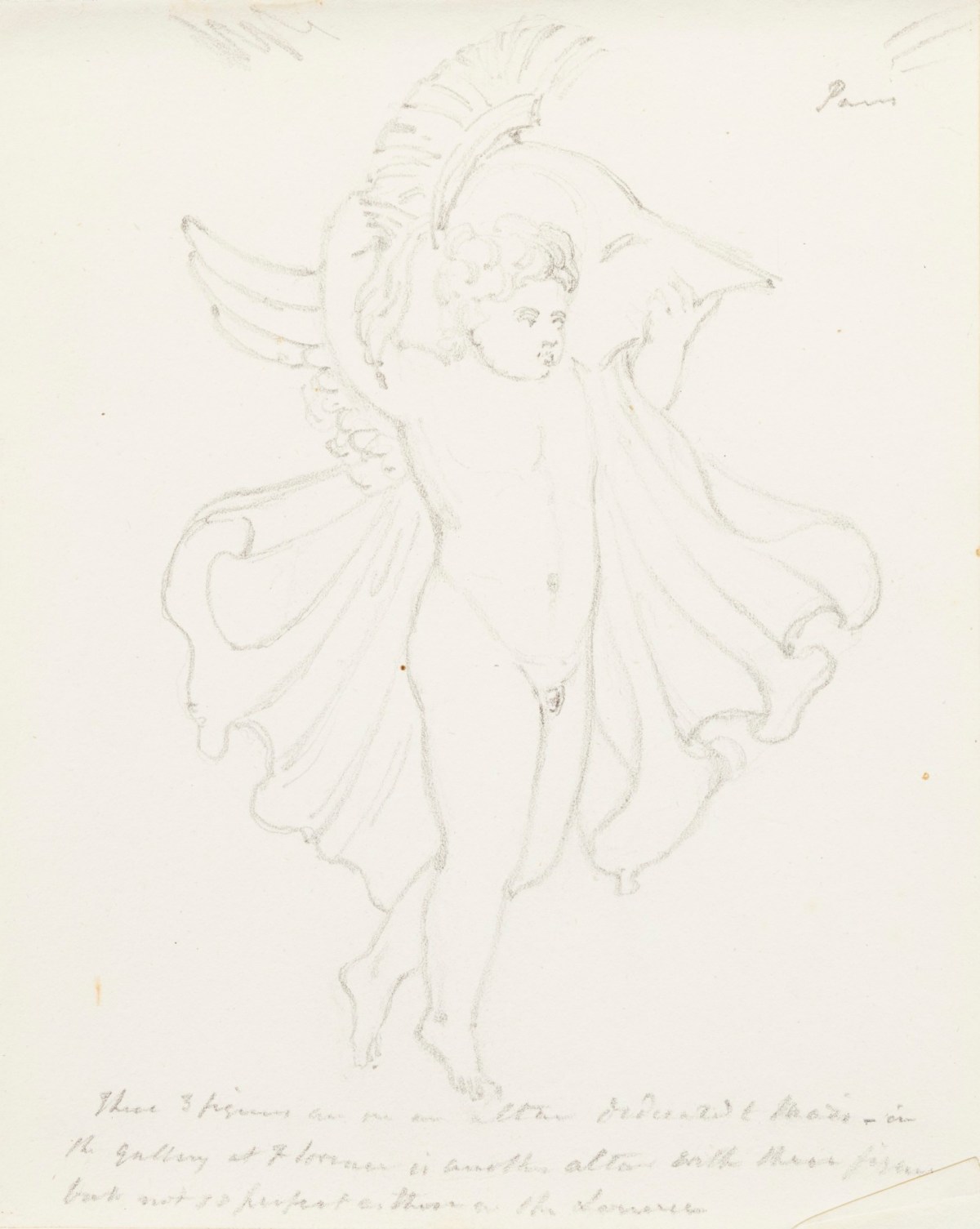 Richard Westmacott the Younger RA, Sketch of a putto wearing a cloak and carrying a plumed helmet