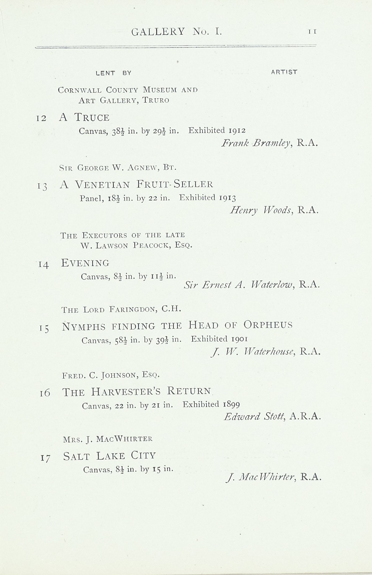 Page 13 of 1922 - Exhibition of Works by recently deceased Members of the Royal Academy