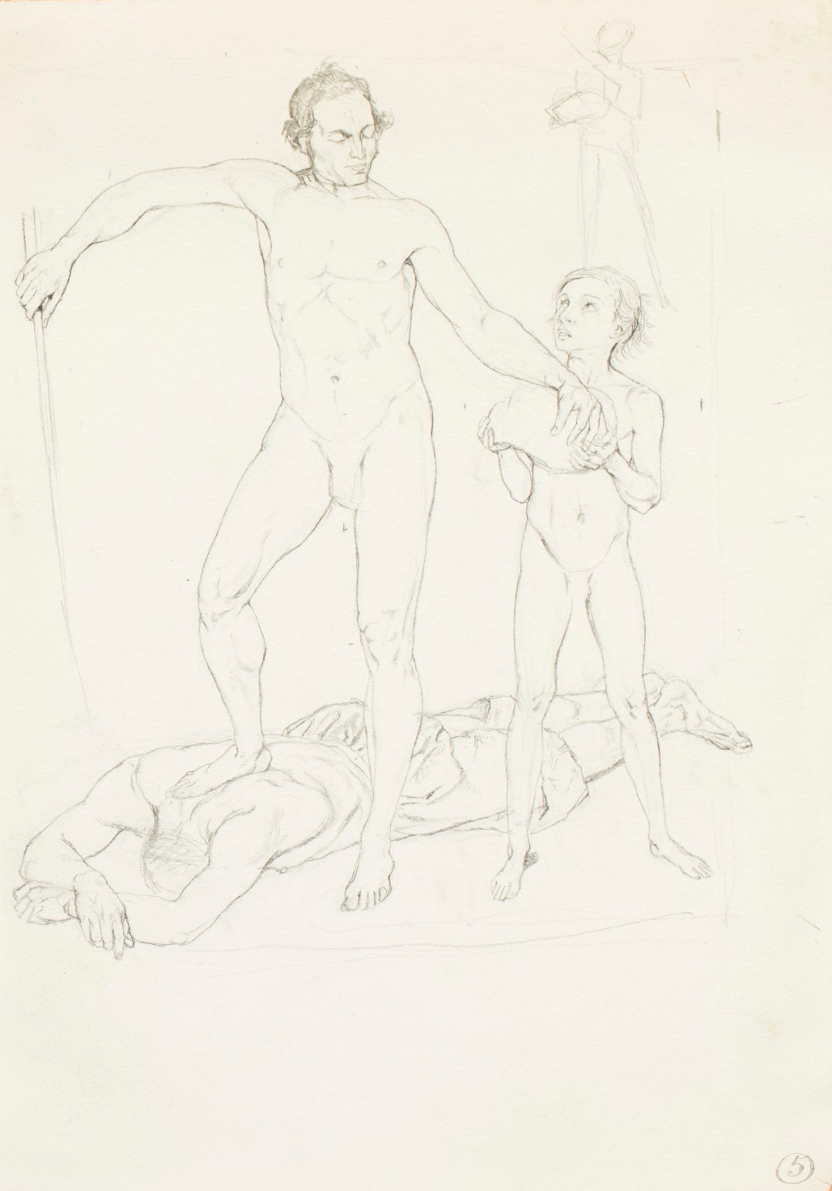 Henry Hugh Armstead RA, Nude study of a figure group for the 'History of the Shirleys' reliefs