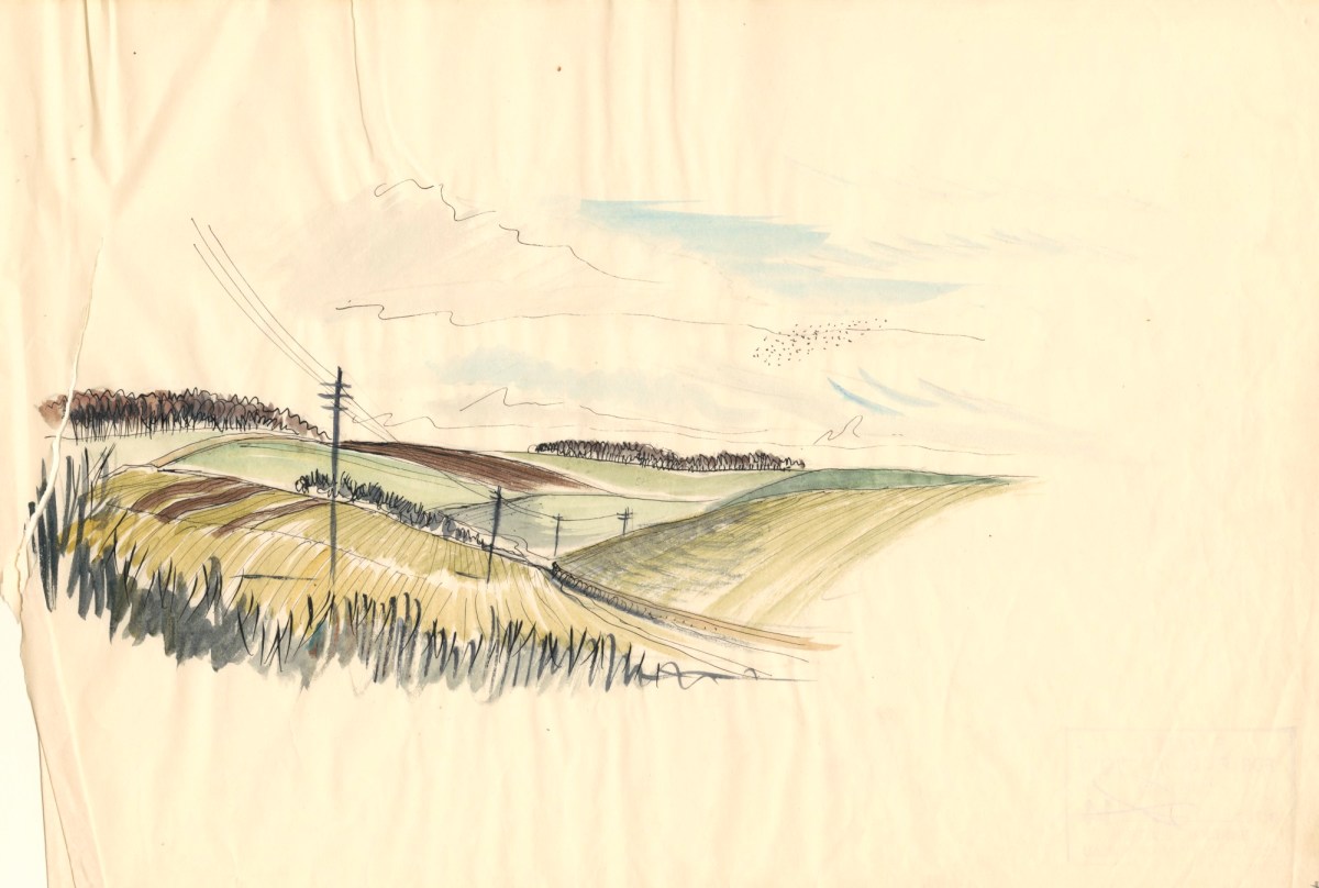 Sir Hugh Casson PRA, Landscape with fields