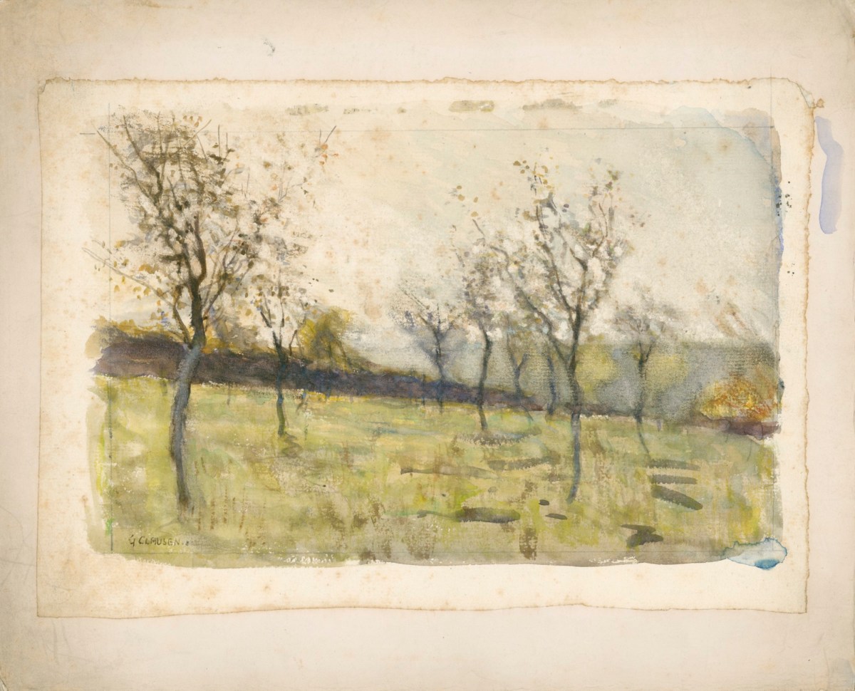 Sir George Clausen RA, View of an orchard