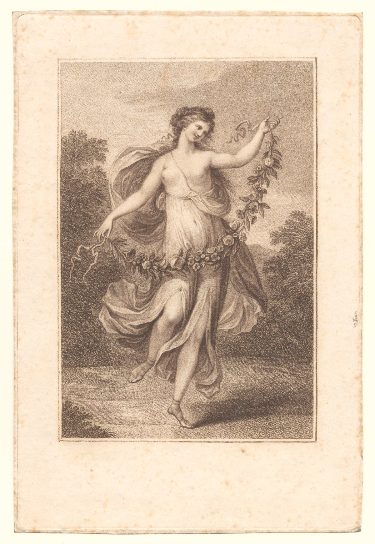 Francesco Bartolozzi RA, Woodland nymph dancing with festoon of flowers