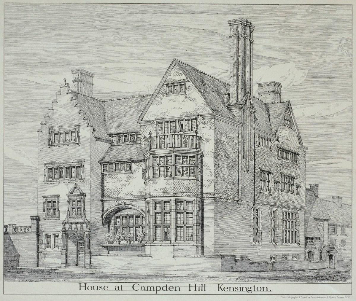 Richard Norman Shaw RA, Design for West House, 118 Campden Hill Road, Kensington, London W8: perspective of new house