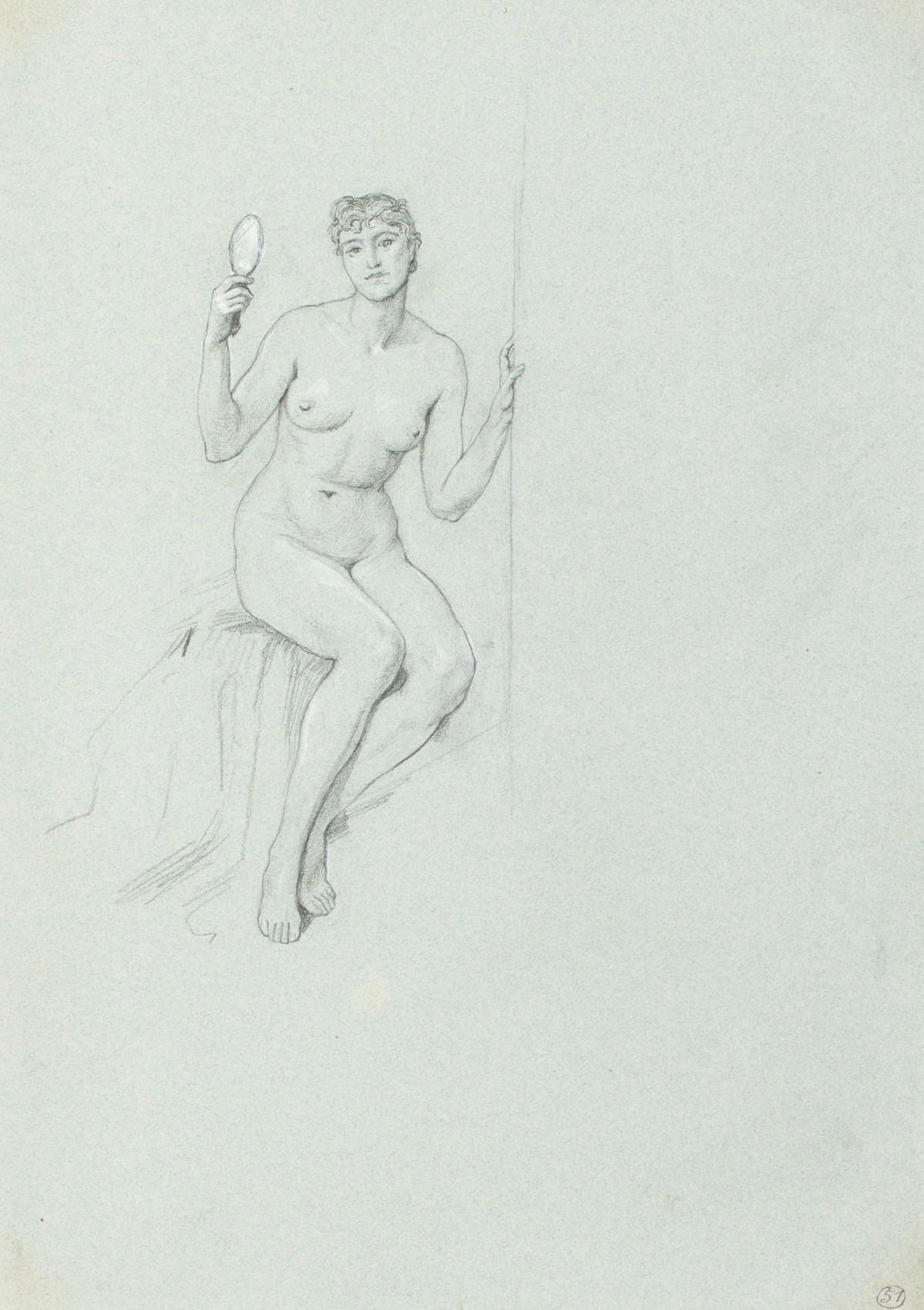 Henry Hugh Armstead RA, Nude study of a seated female figure for the memorial to Mrs. Craik, Tewkesbury