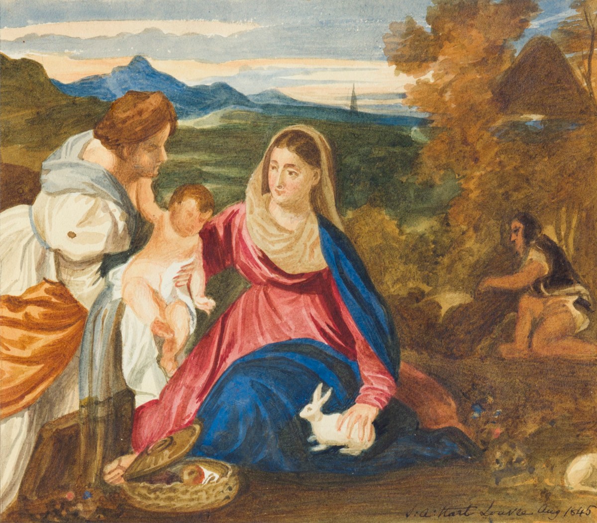 Solomon Alexander Hart RA, Watercolour study after Titian's 'Madonna and Child with St. Catherine and a Rabbit'